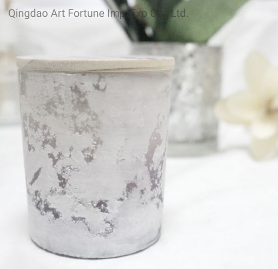 Gradient and Powder Paint Glass Scented Candle with Flower Paint Wooden Lid for Home Decor