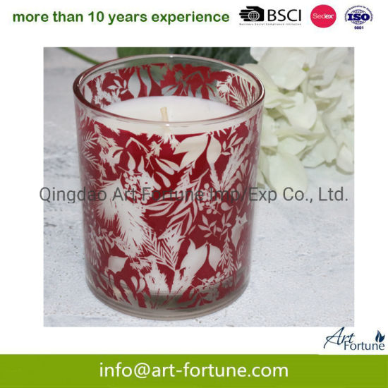 Designed Glass Jar Candle with Color Coating and Silkscreen for Festival