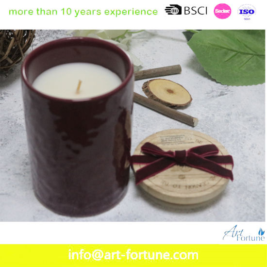 Scent Ceramic Candle with Color Change and Wooden Lid for Home Decor