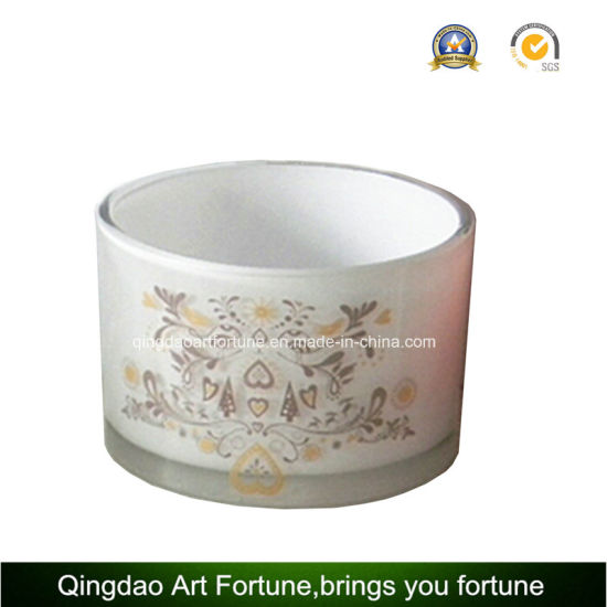 Glass Tumbler Candle Holder with Painting Frosted Design