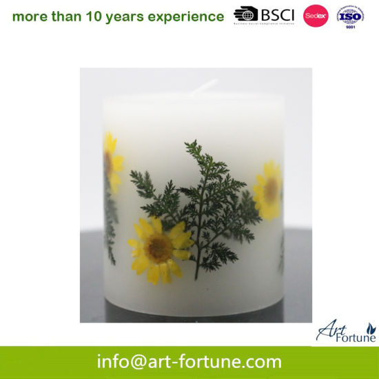 Scent Hand Made Pillar Candle with Flower for Home Decor