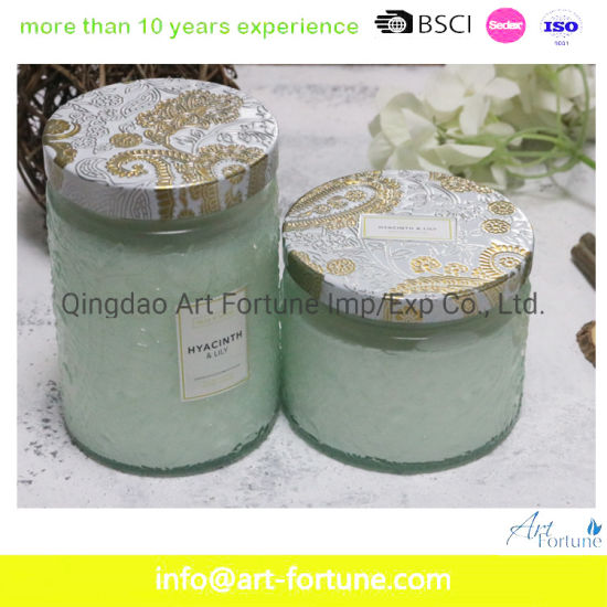 Printed Scent Glass Jar Candle with Metal for Home Decor