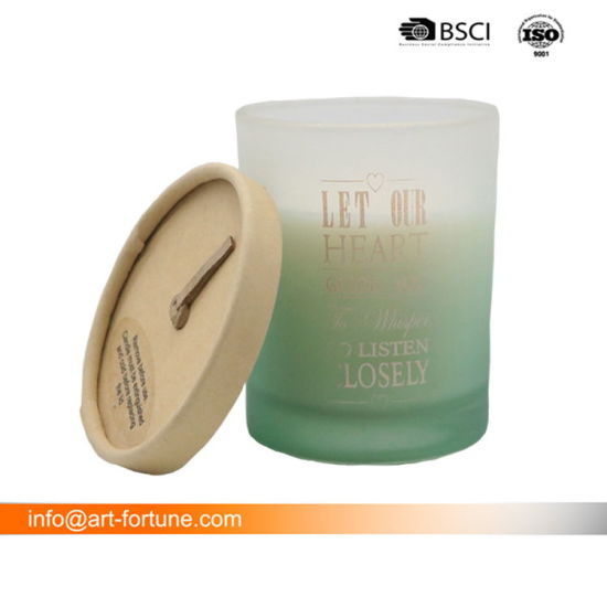 Glass Scented Candle with Paper Decal and Wood Cover for Party