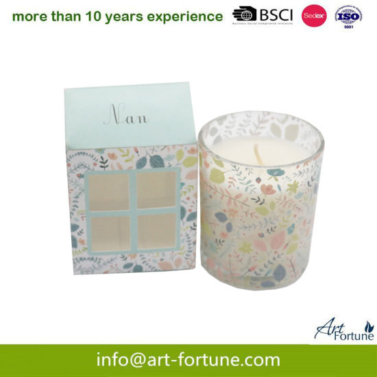 120g Scent Glass Candle with Decal Paper in Gift Box for Festival