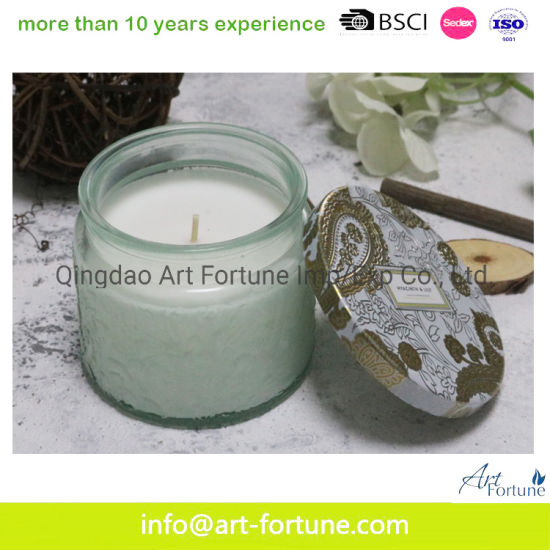 Printed Scent Glass Jar Candle with Metal for Home Decor
