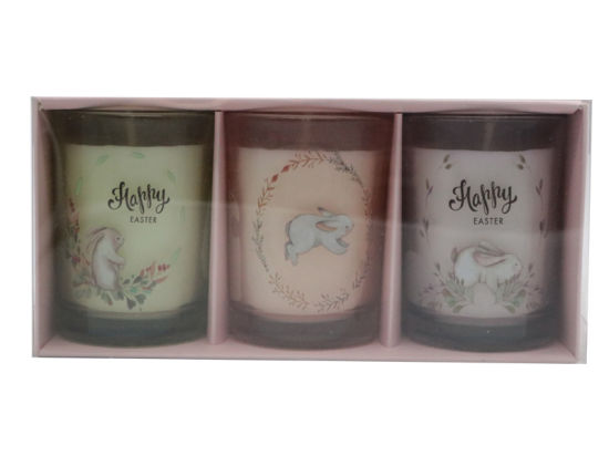Set of 3 Glass Jar Candle Gift Set with Decal Paper in Color Box for Easter Festival