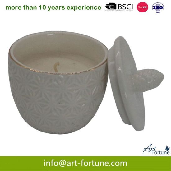 High Quality Carved Flower Scented Ceramic Candle with Lid for Home Decor