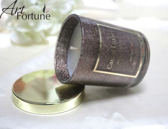 Paraffin Wax Scented Glass Votive Candle with Brown Color with Glitter Coating Glass Holder and Gold Tin Lid for Home Decor