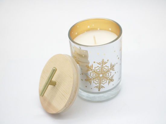 Scented Glass Jar Candle with Electroplate and Wooden Lid