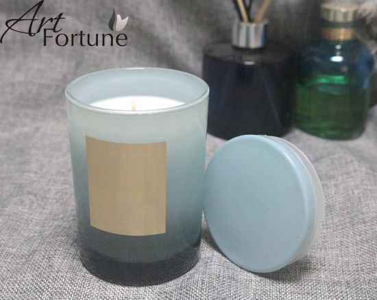 Blue Glass with Sticker Handpoured Scented Candle with Blue Lid for Home Decor