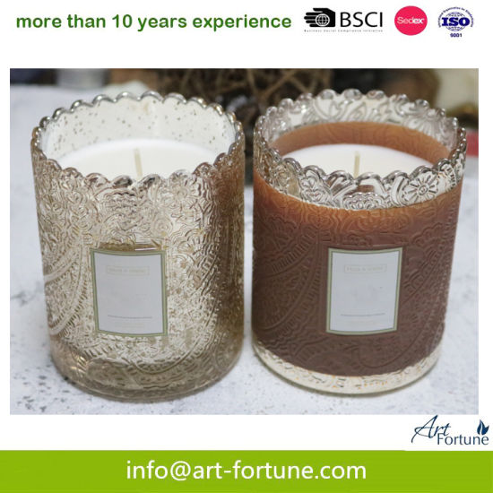 Flower Shaped Scent Glass Candle with Electroplate for Home Decor