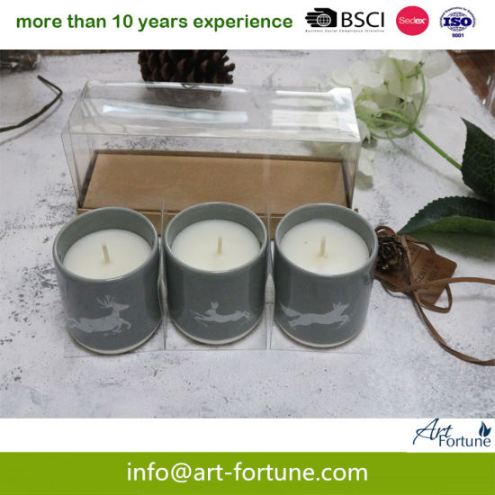 3pk Scented Ceramic Candle with Patterns in PVC Box