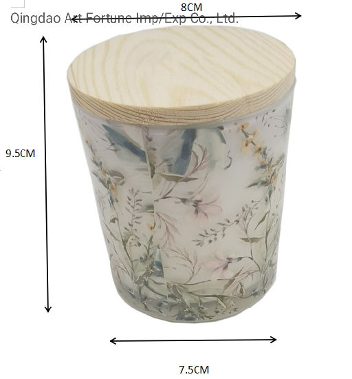 200g Scented Candle with Fresh Flower Pattern Decal Spaper and Wooden Lid